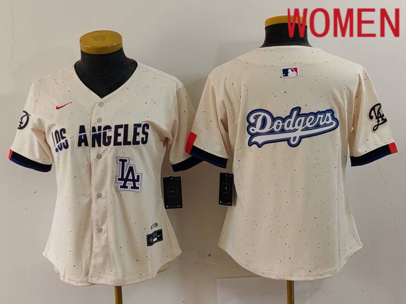 Women Los Angeles Dodgers Blank Cream Fashion Nike Game MLB Jersey style 6298->women mlb jersey->Women Jersey
